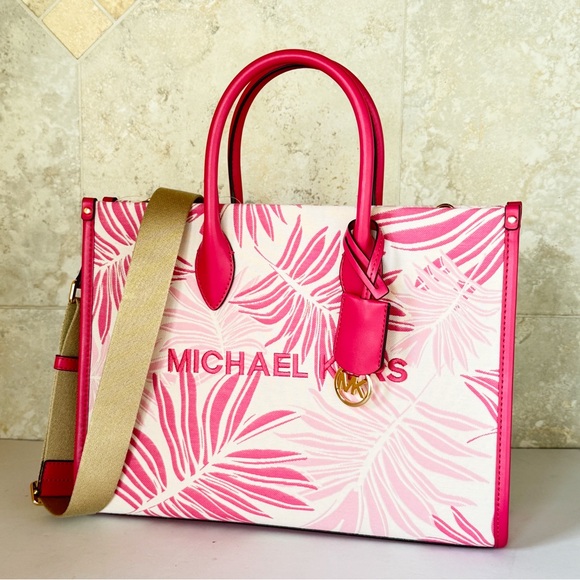 Michael Kors Medium Satchel Shoulder Tote Bag Palm Electric Pink Multi - Picture 4 of 13